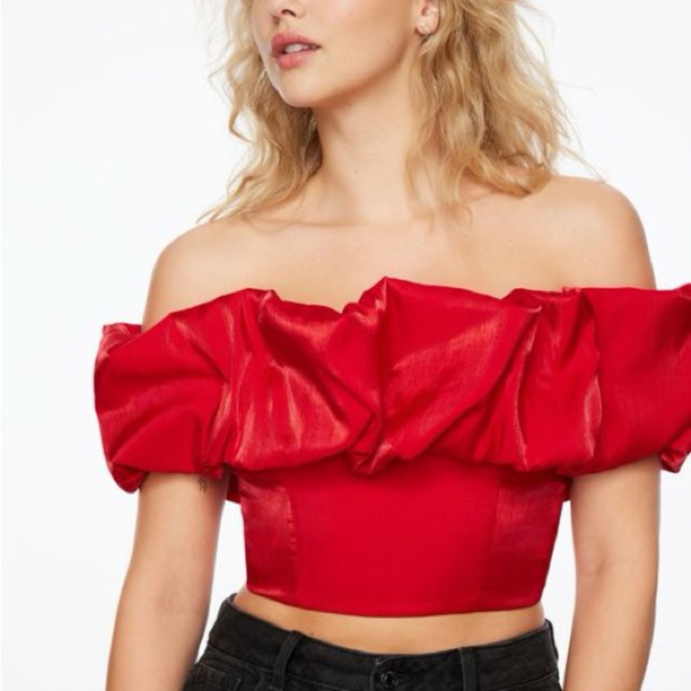 Dynamite Vibrant Red Off-Shoulder Crop Top